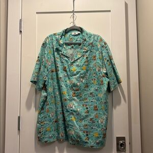 Disney Teal Button-Up Shirt with Playful Print